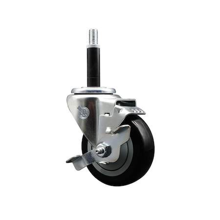 Service Caster 3.5'' Black Poly Swivel 3/4'' Expanding Stem Caster with Brake SCC-EX20S3514-PPUB-BLK-TLB-34